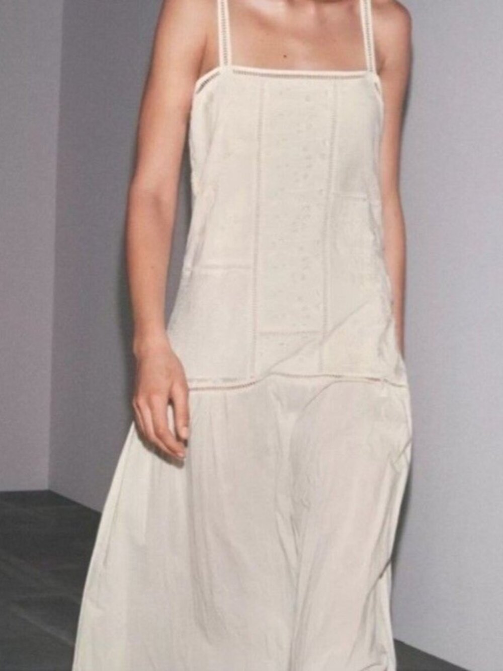 Zara Embroidered Lace ivory Dress Sun Boho Pointelle 100% cotton SZ Medium NWOT
